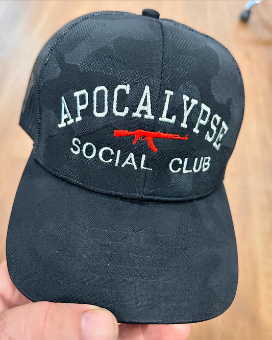 Apocalypse Social Club Silver Embroidered Dark Night Camo Trucker Cap