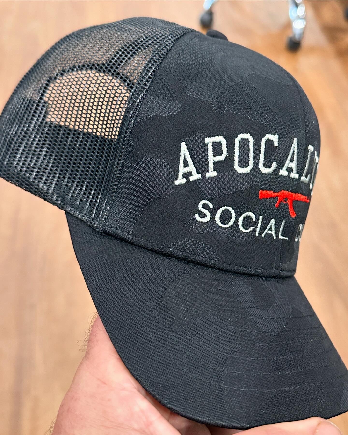 Apocalypse Social Club Silver Embroidered Dark Night Camo Trucker Cap
