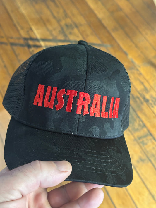 AUSTRALIA  Embroidered Dark Night Camo Trucker Cap